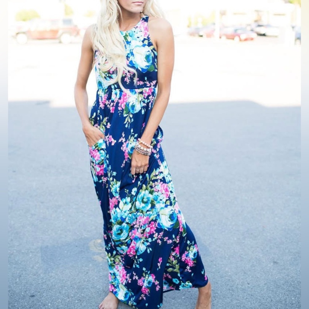 New! Blue Floral Maxi Dress